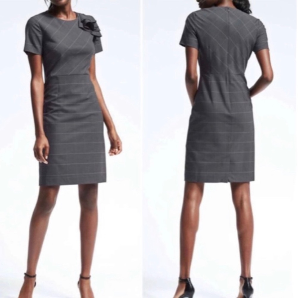 Banana Republic Window Pane Shoulder Ruffle Dress